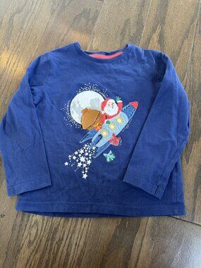 Mini Boden Blue Santa Rocket Lift-the-Flap Long Sleeve Tee 4-5Y